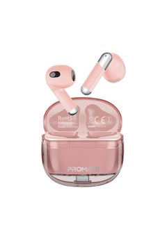 Earbuds, In-ear True Wireless Bluetooth V5.3 Earphones With Transparent Case, 26-hour Playback Time, Intelligent Touch Controls And 350Mah Battery Capacity For Smartphones, Transpods Pink