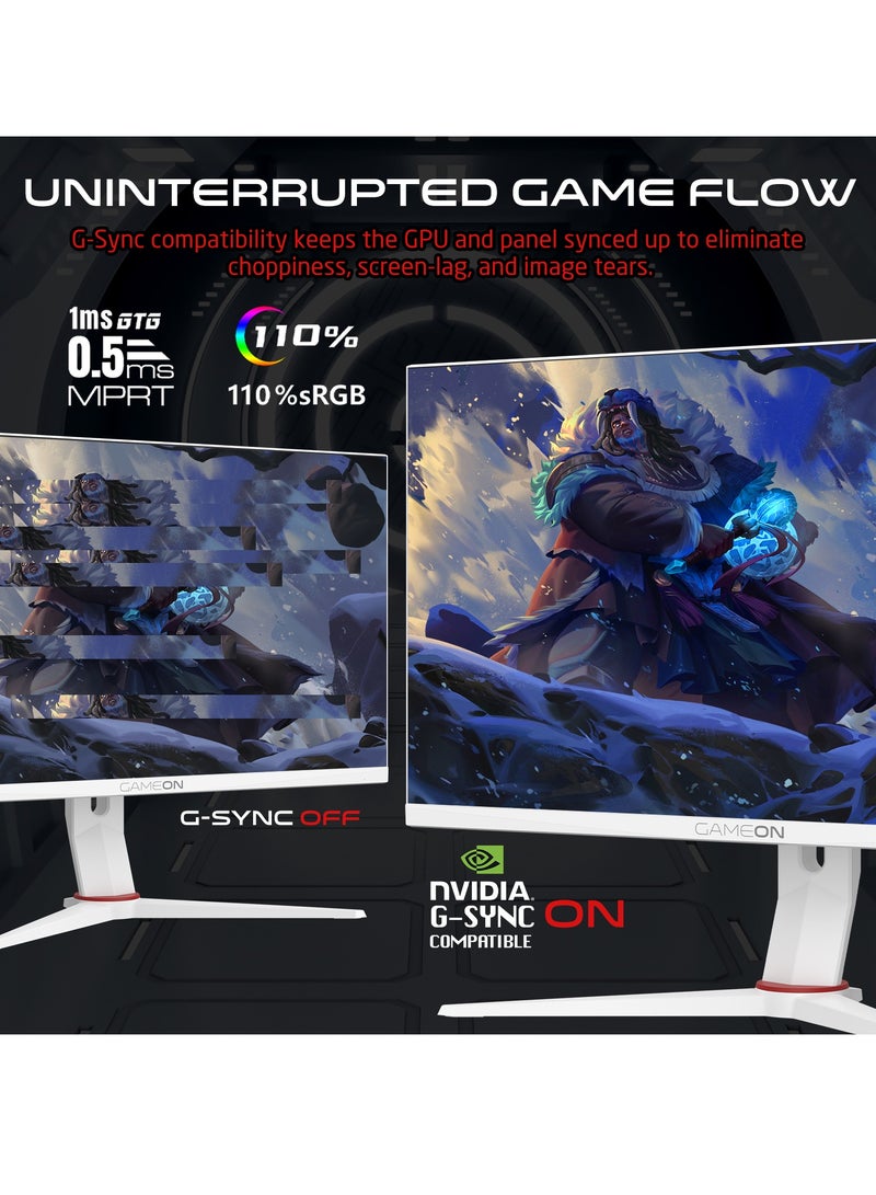 GameOn - Artic Pro Series 27 Inch Gaming Fast IPS Monitor with RGB Backlight FHD 360Hz 0.5ms HDMI 2.1 MPRT VESA mount Adaptive-Sync G-Sync compatible Support PS5 - GOA27FHD360IPS White - Image 1