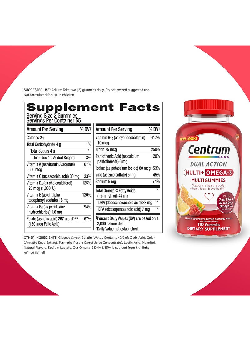 Centrum - Multi With Omega-3 Multigummies Natural Strawberry Lemon And Orange110 Gummies - Image 1