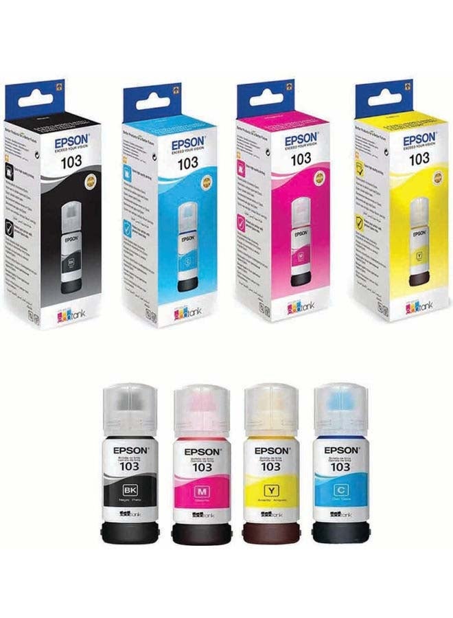 EPSON Pack of 4 103 Ink Bottle Set Black, Cyan, Yellow & Magenta Colourful  - Image 1