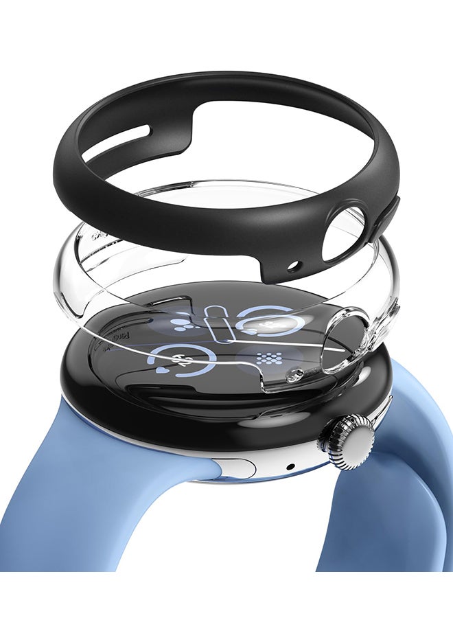 رينجك حافظة رفيعة لساعة جوجل بيكسل 2 41 مم 2023 بإطار فقط وغطاء صلب رفيع من البولي كربونات - شفاف وأسود غير لامع، قطعتان - Image 1