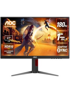 AOC 27G4 27 (IPS) Gaming Monitor, FHD 1920×1080 Display, 180Hz, 1ms(GtG), HDR10, HDMI 2.0 x 1, DisplayPort 1.4 x 1, Adaptive Sync, 16.7 M Display Colors, Adjustable Stand, Black & Red Black