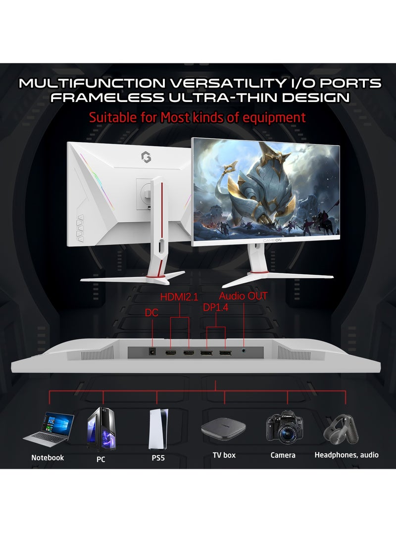 جايم أون - GOA27FHD360IPS Artic Pro Series 27 بوصة، شاشة IPS سريعة للألعاب مع إضاءة خلفية RGB - FHD 360 هرتز، 0.5 مللي ثانية، HDMI 2.1، حامل MPRT VESA، متوافق مع Adaptive-Sync G-Sync (يدعم PS5) أبيض - Image 1