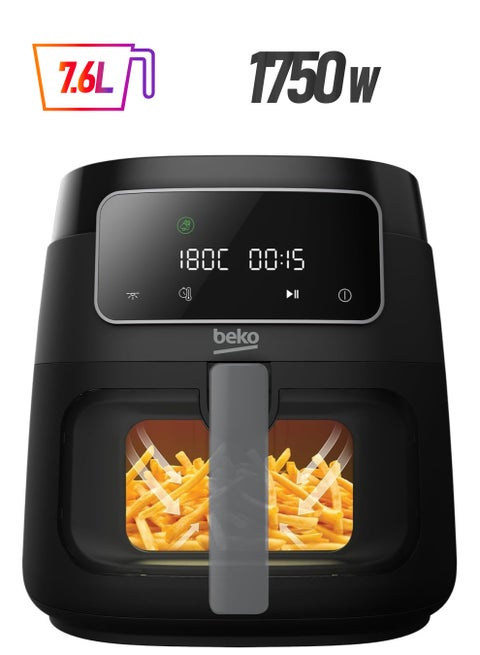 ExpertFry Hot Air Fryer XXL, 7.6 Litre with Window, Touch Control Display, 9 Preset Programs Including Defrost, French Fries, Chicken, Grill, Skewer, Bake, Dehydrate, Roast 7.6 L 1750 W FRL3374B ‎Black