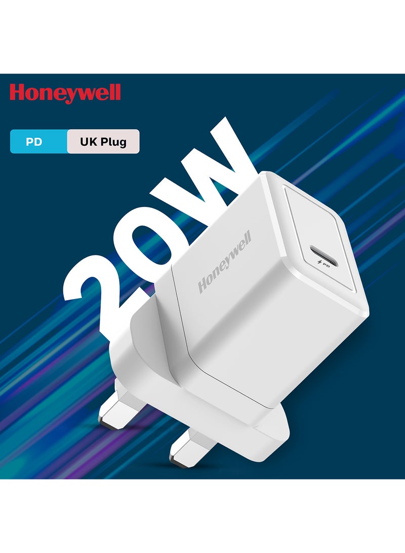 Honeywell Pd 20W Usbc Ultrafast Charger For Iphone 16/15/14/13/12/11 Ipad Google Pixel Samsung Galaxy And Oneplus 3 Yrs Manufacturer Warranty White White  - Image 1