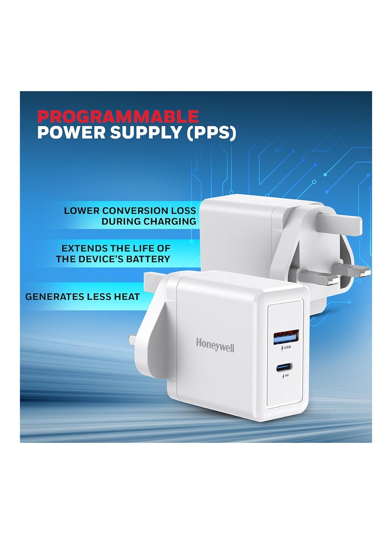Honeywell 30W Ultrafast Charger With Usbc And Usb Charger For Iphone 16/15/14/13/12/11 Ipad Google Pixel Samsung Galaxy And Oneplus 3 Yrs Manufacturer Warranty White White - Image 4