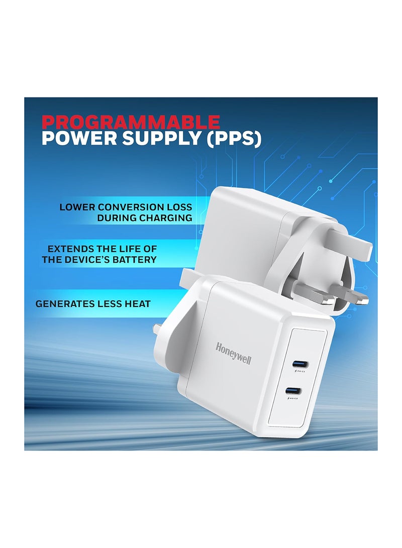 Honeywell Gan 45W Ultrafast Charger With Dual Usbc For Iphone 16/15/14/13/12/11 Ipad Google Pixel Samsung Galaxy And Oneplus 3 Yrs Manufacturer Warranty White White - Image 5