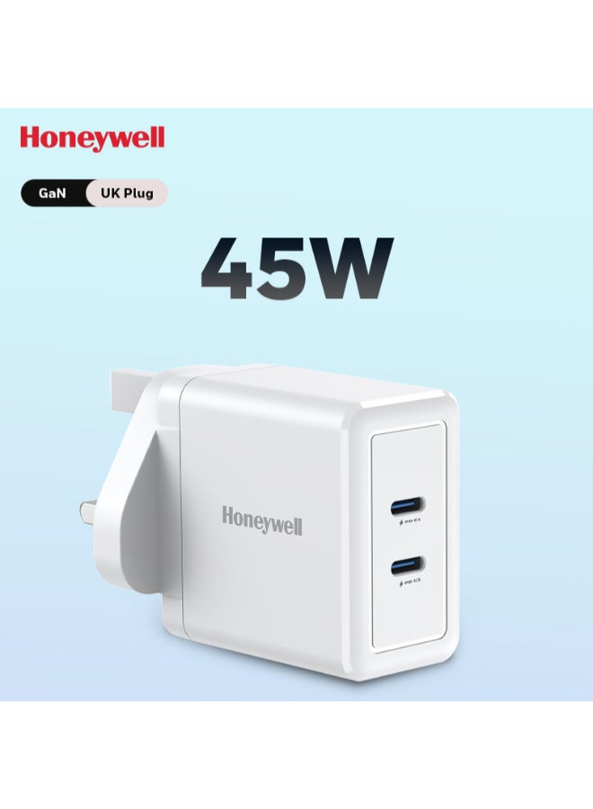 Honeywell Gan 45W Ultrafast Charger With Dual Usbc For Iphone 16/15/14/13/12/11 Ipad Google Pixel Samsung Galaxy And Oneplus 3 Yrs Manufacturer Warranty White White - Image 2