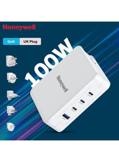 GaN 100W Ultra-Fast Laptop Charger 3x USB-C And USB For Laptop, Dell, HP, Macbook, ipad, Oneplus, iPhone 16/15/14/13/12/11, Google Pixel And Samsung Galaxy, 3 Yrs Manufacturer Warranty White