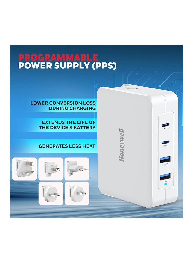Honeywell GaN 140W Ultra-Fast Laptop Charger 2x USB-C And 2x USB For Laptop, Dell, HP, Macbook, Oneplus,ipad, iPhone 16/15/14/13/12/11, Google Pixel And Samsung Galaxy, 3 Yrs Manufacturer Warranty White - Image 5