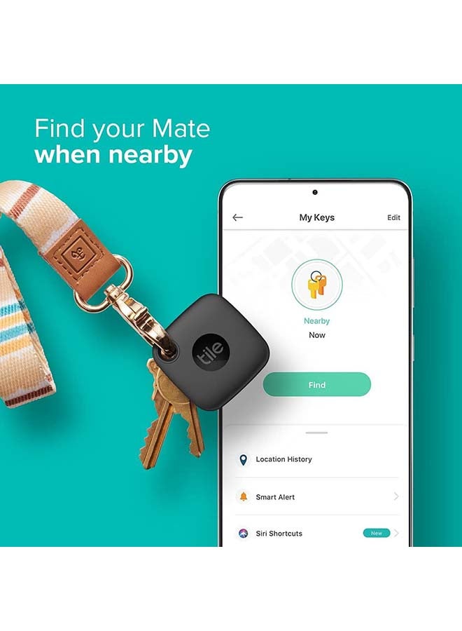 تايل - جهاز البحث عن عناصر بلوتوث Mate 2022، حزمة واحدة، نطاق العثور على 60 مترًا، يعمل مع Alexa وGoogle Home، متوافق مع iOS وAndroid، ابحث عن مفاتيحك وأجهزة التحكم عن بعد والمزيد - Image 1