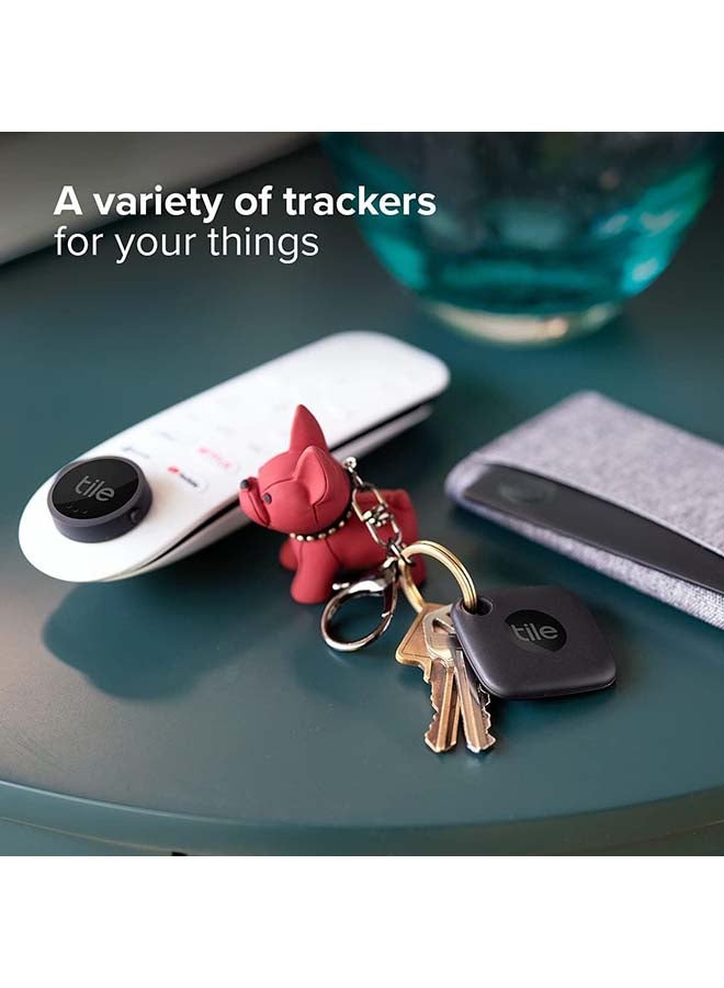 tile - Essentials 2022 Bluetooth Item Finder Set - 4 Pack 2 Black Mates, 1 Slim, 1 Sticker, Works With Alexa And Google Smart Home, iOS And Android Compatible, Find Your Keys, Wallets, Remotes And More Multicolor - Image 1
