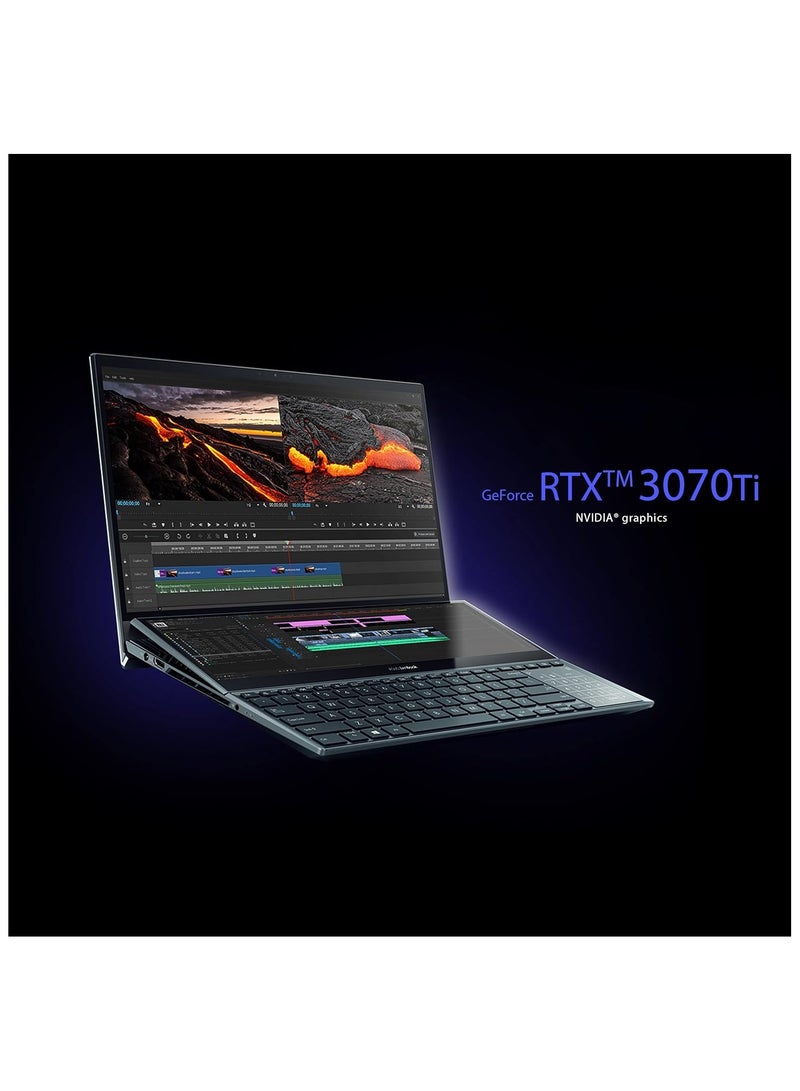 ASUS - Zenbook Pro Duo 15 Laptop With 15.6-Inch Display +14” Screenpad Plus Core i9-12900H Processor/32GB RAM/TB SSD/8GB NVIDIA Geforce RTX 3070Ti Graphics Card/Windows 11 English Calestial Blue - Image 1