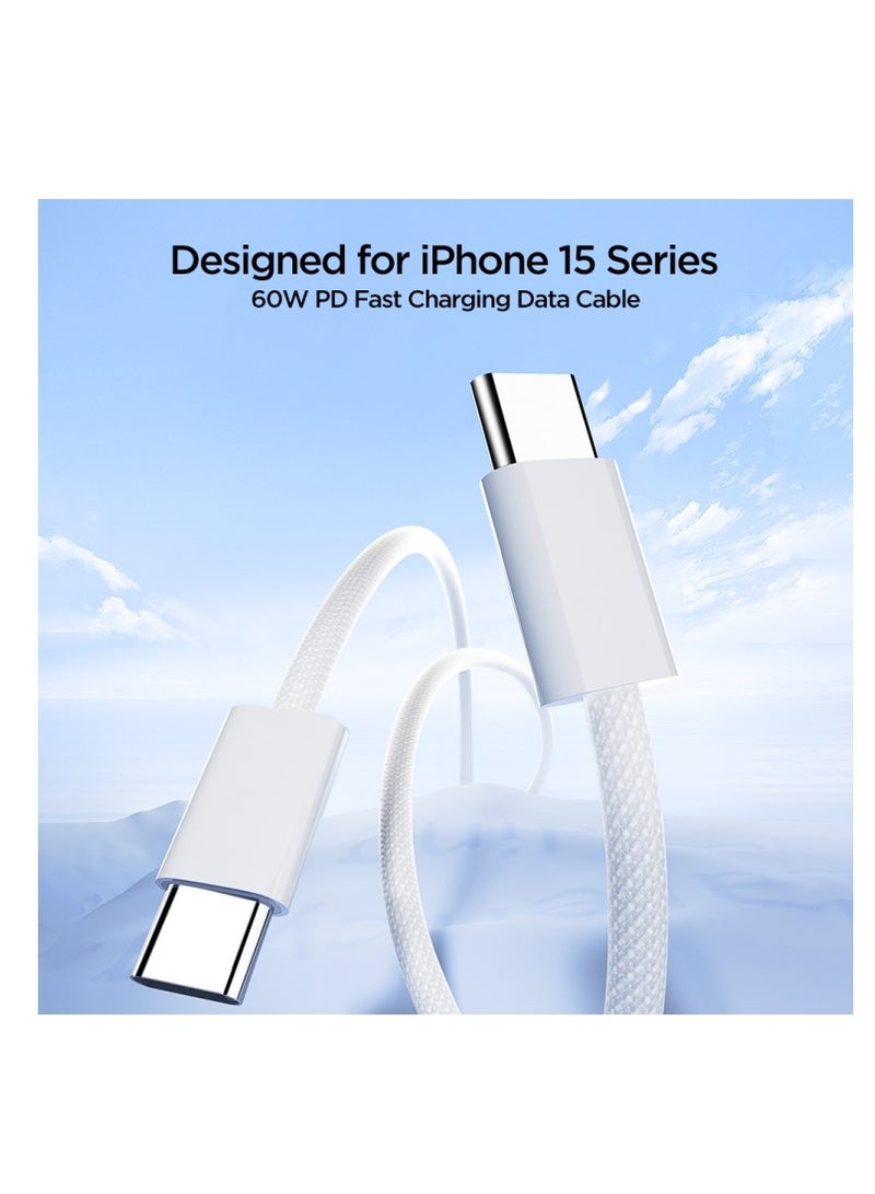 JOYROOM - S-A45 Ben Series Braided 60W Type-C to Type-C Fast Charging Data Cable, 1m - White - Image 1