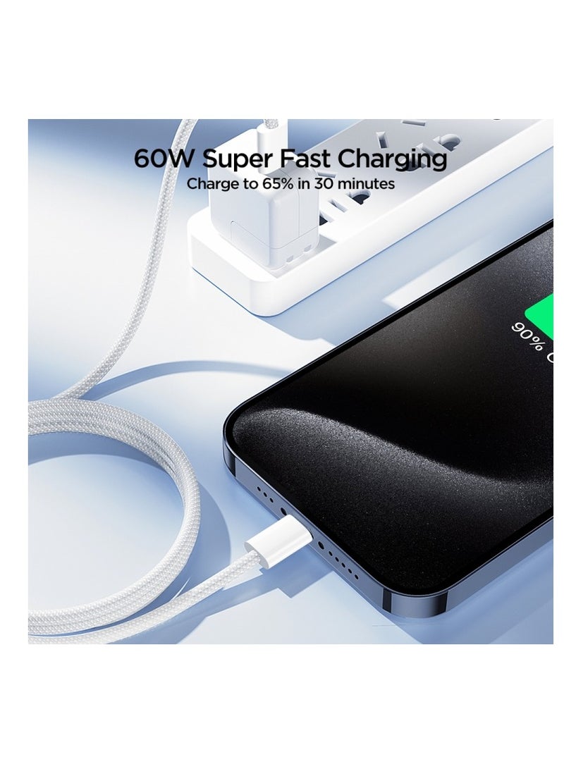 JOYROOM - S-A45 Ben Series Braided 60W Type-C to Type-C Fast Charging Data Cable, 1m - White - Image 1
