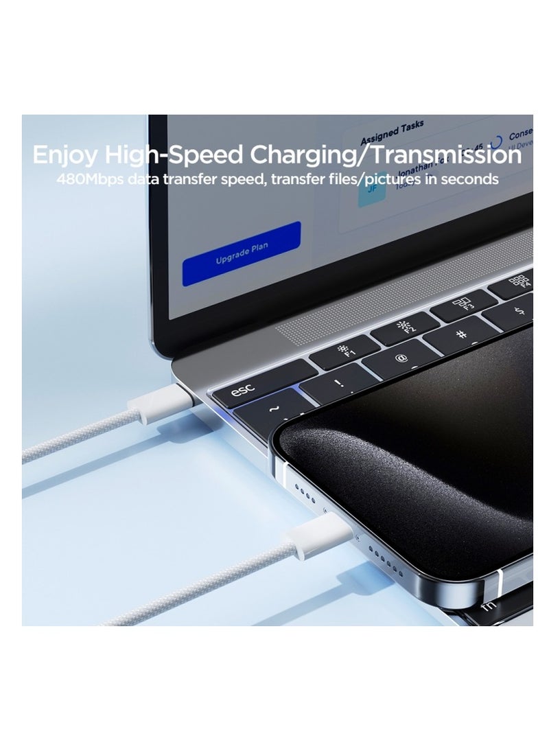 JOYROOM - S-A45 Ben Series Braided 60W Type-C to Type-C Fast Charging Data Cable, 1m - White - Image 1