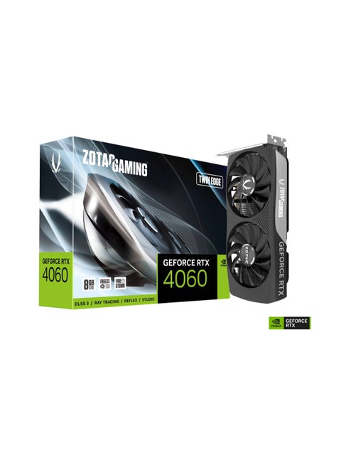 GAMING GeForce RTX 4060 Twin Edge Graphics Card, 8GB GDDR6 128-bit Memory, 2460 MHz Boost Clock, 17 Gbps Memory Clock, PCI E 4.0 x8, 3072 CUDA Cores, 3 x DP 1.4a / 1 x HDMI | ZT-D40600E-10M