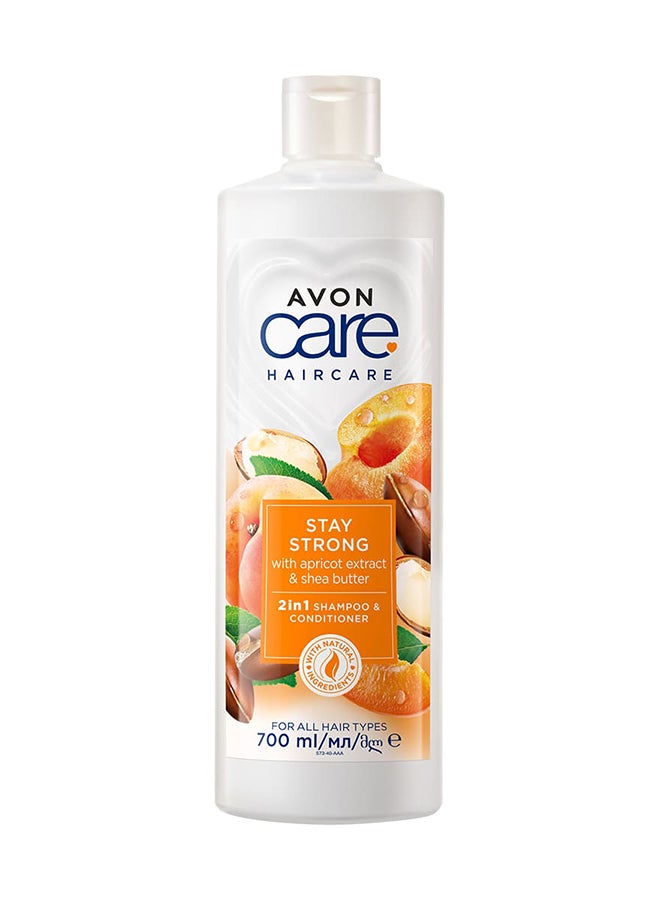 AVON 2 in 1  Hair Care Stay Strong Shampoo And Conditioner, Apricot And Shea Butter, 700 ML Clear  - Image 1