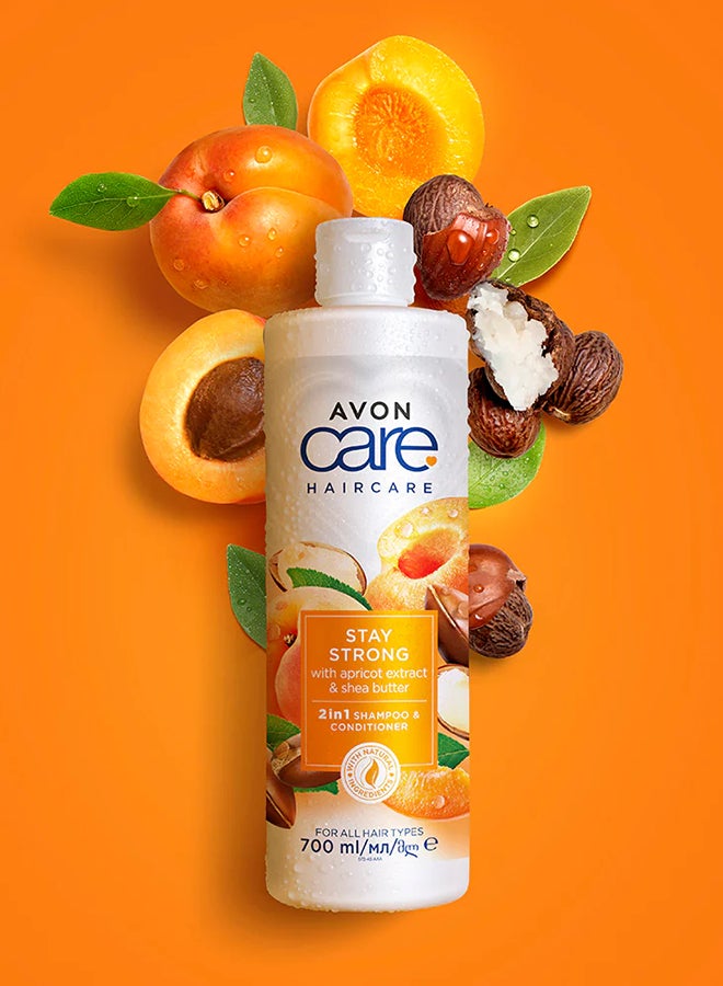 AVON 2 in 1  Hair Care Stay Strong Shampoo And Conditioner, Apricot And Shea Butter, 700 ML Clear  - Image 2