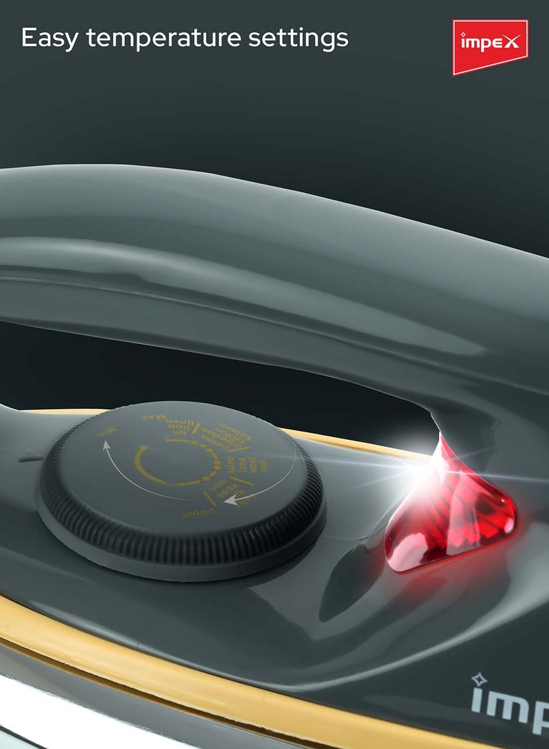 Impex - Electric Iron Box Light Weight Non-Stick Ceramic Coated Sole Plate With 5 Temperature Settings For Different Textile | 180 Degree Swivel Cord | Long Life Thermostat And Over Heat Protection 100 ml 1200 W SHOWY Silver - Image 1