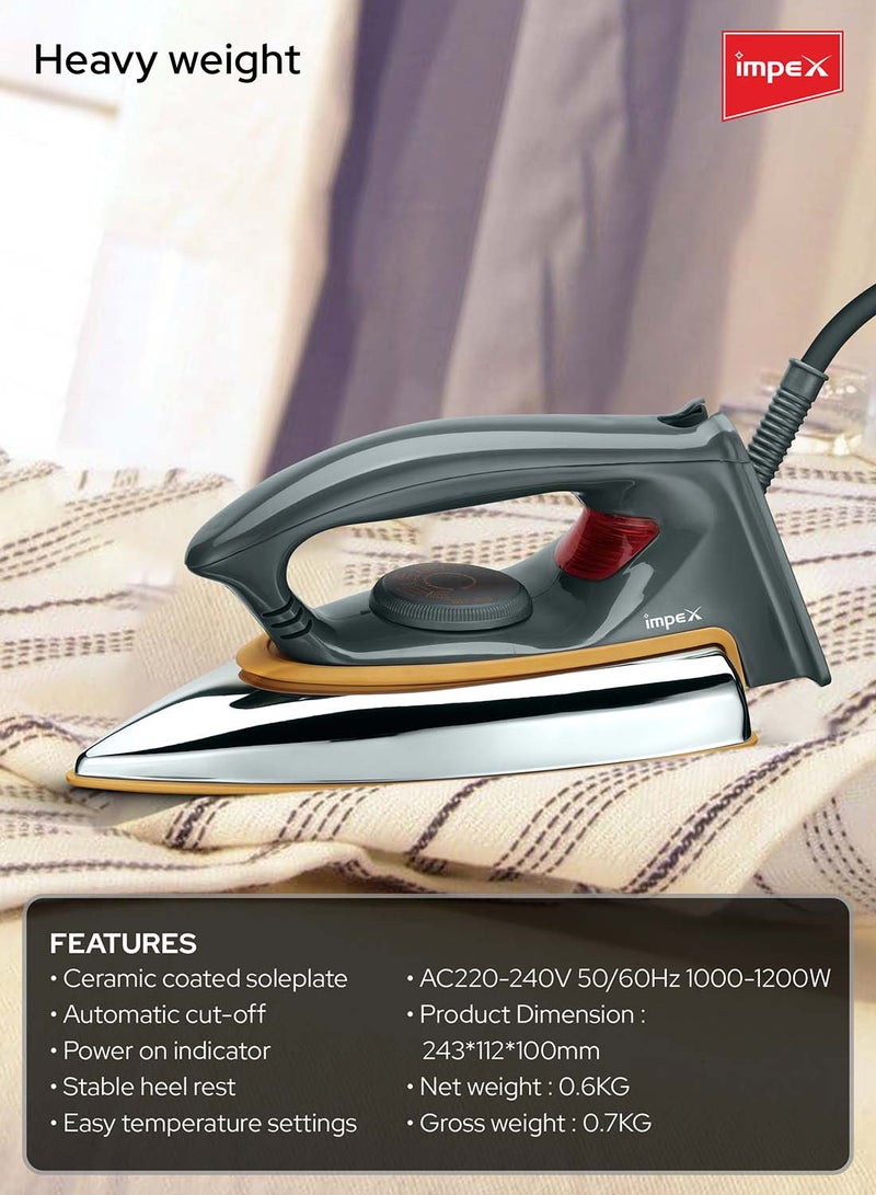 Impex - Electric Iron Box Light Weight Non-Stick Ceramic Coated Sole Plate With 5 Temperature Settings For Different Textile | 180 Degree Swivel Cord | Long Life Thermostat And Over Heat Protection 100 ml 1200 W SHOWY Silver - Image 1