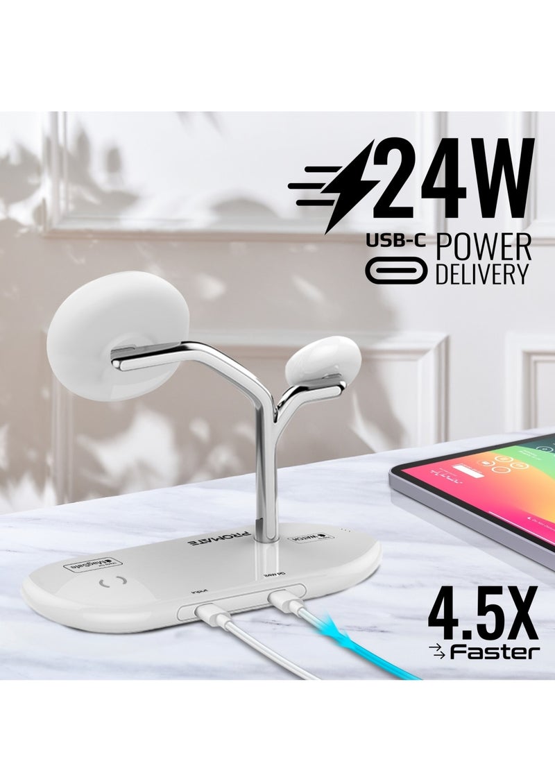 PROMATE Magsafe Charging Station With 15W Mfm Charging Stand, 7.5W Mfi  Watch Charger, 10W Qi Charging Pad, And Super Charge 24W Usb-c Power Delivery Port, For Airpods , iPhone, Synergy-Pro White  - Image 3