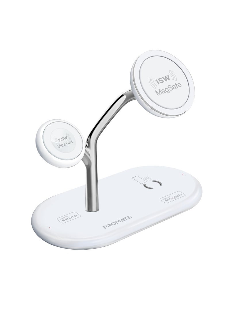 PROMATE Magsafe Charging Station With 15W Mfm Charging Stand, 7.5W Mfi  Watch Charger, 10W Qi Charging Pad, And Super Charge 24W Usb-c Power Delivery Port, For Airpods , iPhone, Synergy-Pro White  - Image 1