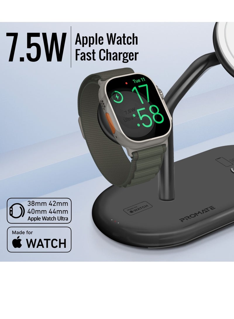 PROMATE - Magsafe Charging Station With 15W Mfm Charging Stand, 7.5W Mfi  Watch Charger, 10W Qi Charging Pad, And Super Charge 24W Usb-c Power Delivery Port, For Airpods , Iphone, Synergy-Pro Black - Image 1