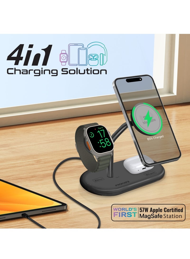 PROMATE - Magsafe Charging Station With 15W Mfm Charging Stand, 7.5W Mfi  Watch Charger, 10W Qi Charging Pad, And Super Charge 24W Usb-c Power Delivery Port, For Airpods , Iphone, Synergy-Pro Black - Image 1