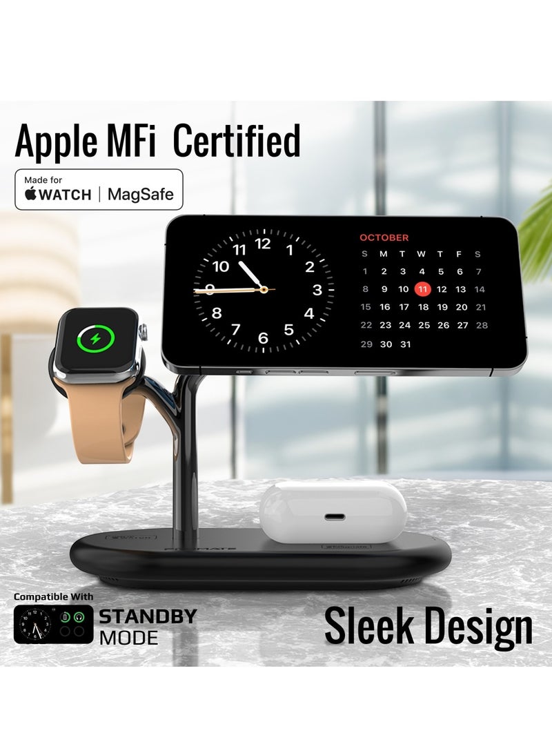 PROMATE - Magsafe Charging Station With 15W Mfm Charging Stand, 7.5W Mfi  Watch Charger, 10W Qi Charging Pad, And Super Charge 24W Usb-c Power Delivery Port, For Airpods , Iphone, Synergy-Pro Black - Image 1