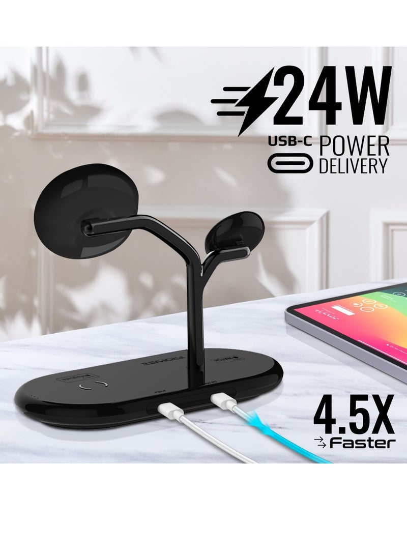 PROMATE - Magsafe Charging Station With 15W Mfm Charging Stand, 7.5W Mfi  Watch Charger, 10W Qi Charging Pad, And Super Charge 24W Usb-c Power Delivery Port, For Airpods , Iphone, Synergy-Pro Black - Image 1