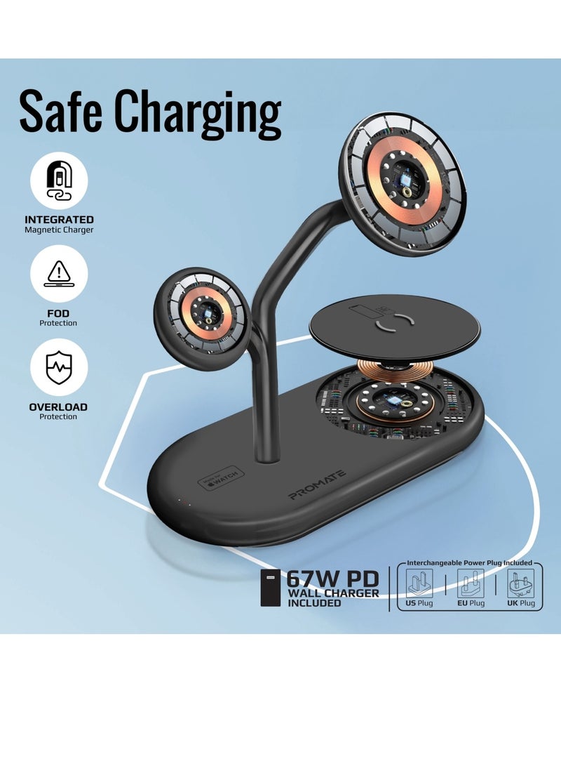 PROMATE - Magsafe Charging Station With 15W Mfm Charging Stand, 7.5W Mfi  Watch Charger, 10W Qi Charging Pad, And Super Charge 24W Usb-c Power Delivery Port, For Airpods , Iphone, Synergy-Pro Black - Image 1