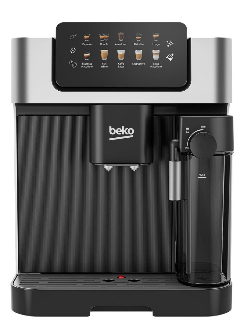 Beko - Automatic Bean to Cup Espresso Coffee Machine with 19 Bar, Touch Control LCD Display, 2L Water Capacity, 600ml Milk Container Capacity - Stainless Steel 2 L 1350 W CEG7304X Black / Silver - Image 1