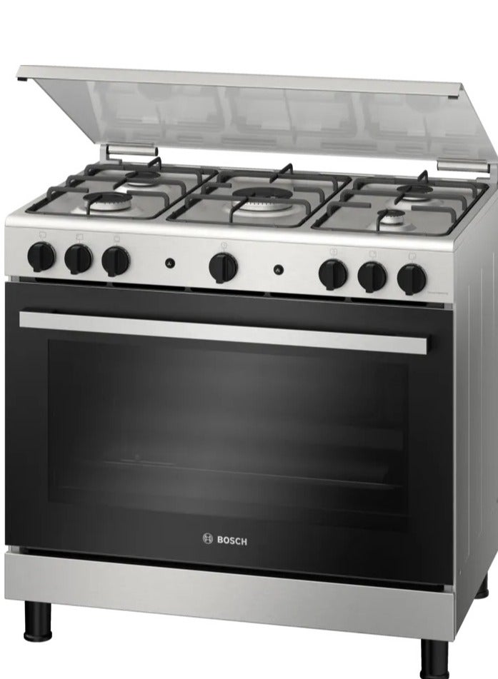 Gas cooker Series 2, 90 * 60 cm, 5 Burners, Stainless Steel, 125 l Oven - HGV1F0U50S Silver