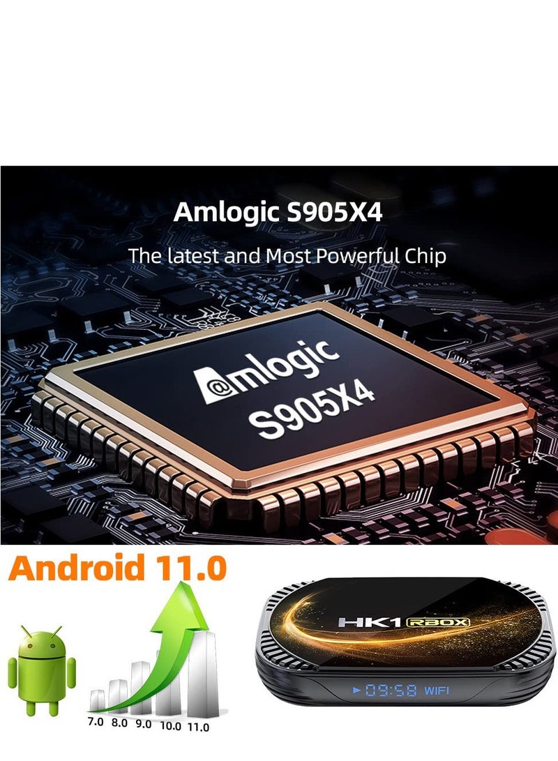 Wownect Mini Smart Android 11.0 Tv Box HK1 RBOX X4S Amlogic S905X4 Quad-Core 64-bit ARM Cortex-A55 TV Box Support 2.4G/5G Dual WiFi BT 4.0 Ultra HD 8K/4K HDR H.265 USB 2.0 TV Android Set Top Box ANTV-WO-HK1X4S-4-64 Black  - Image 2
