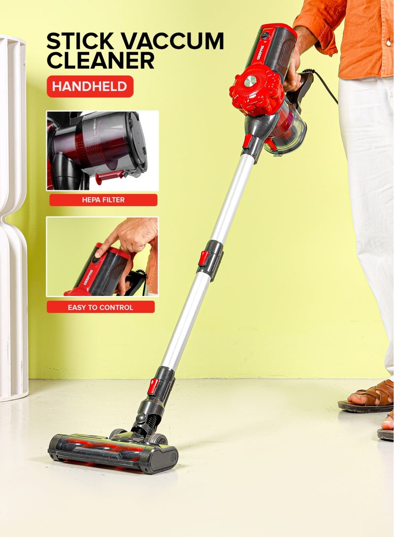 Stick and Handheld Vacuum Cleaner  Cyclonic Filtration System, Plastic with HEPA Filter/ Perfect for Home, Office, Apartments/ Easy to Use Model, Low Noise Design/ 2 Years Warranty, Black and Red 0.5 L 800 W GVC19037 RED AND BLACK