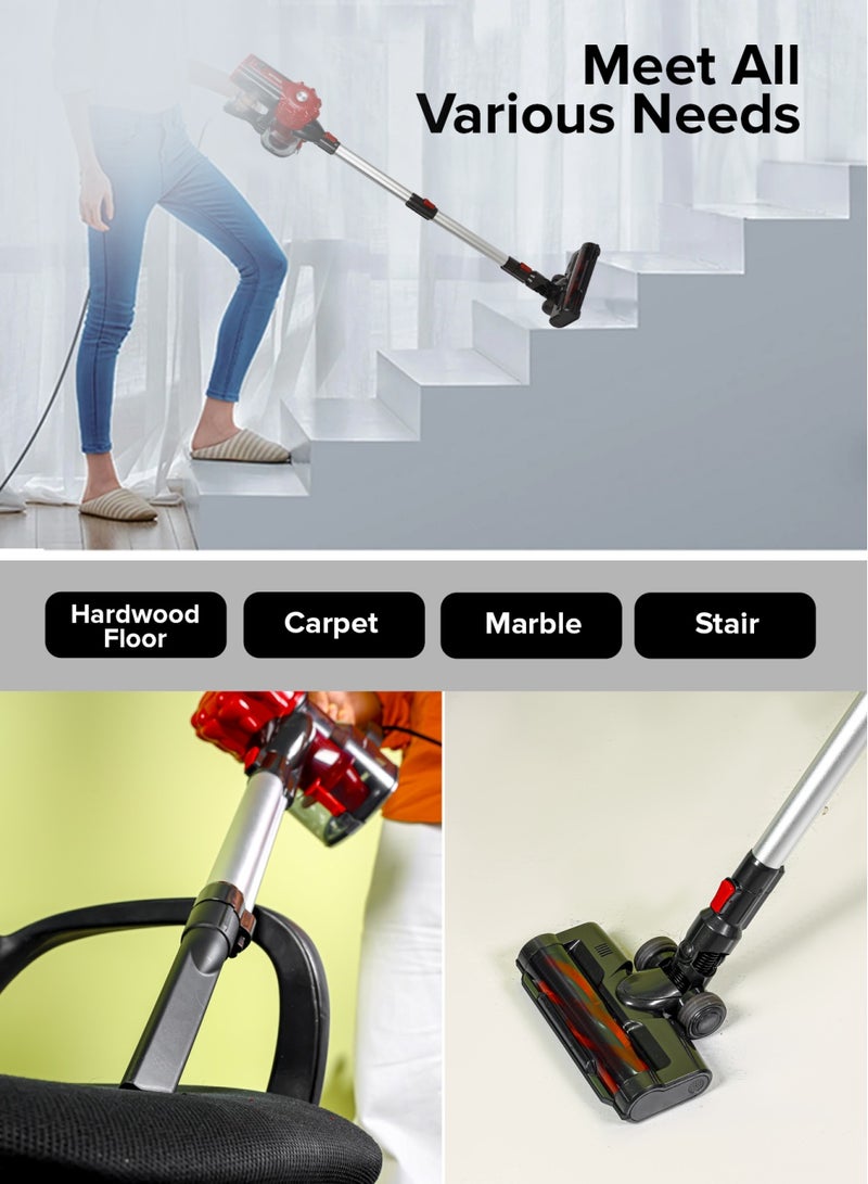 Stick and Handheld Vacuum Cleaner  Cyclonic Filtration System, Plastic with HEPA Filter/ Perfect for Home, Office, Apartments/ Easy to Use Model, Low Noise Design/ 2 Years Warranty, Black and Red 0.5 L 800 W GVC19037 RED AND BLACK