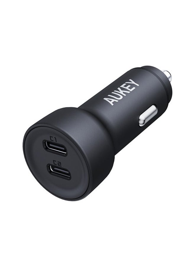 Aukey 2-Port Car Charger Type-C To Type-C Port Black 