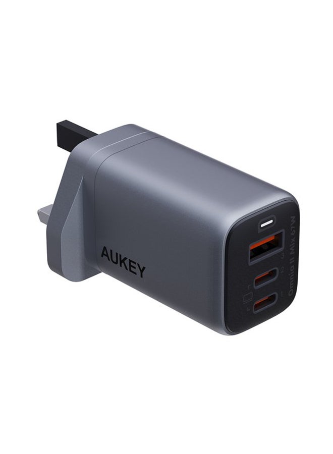 3-Port PD Wall Charger With GaN Power Tech 67W Gray 