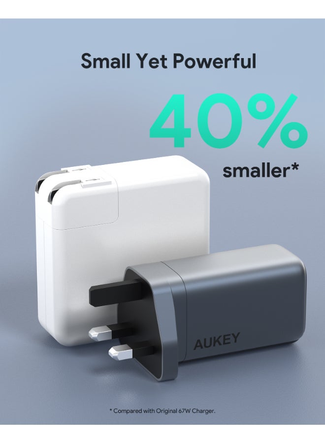 Aukey 3-Port PD Wall Charger With GaN Power Tech 67W Gray - Image 5