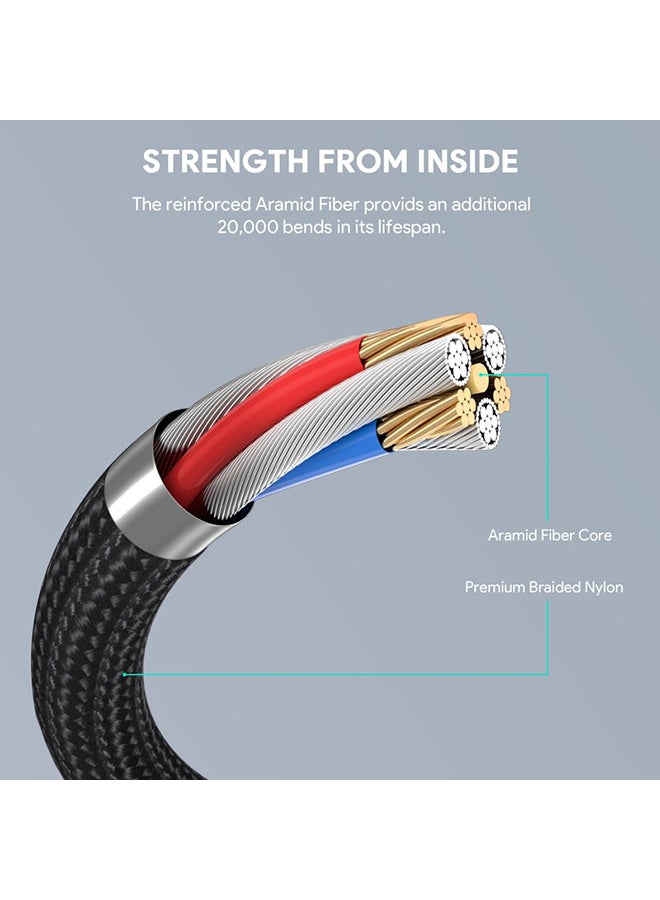 Nylon Braided USB-C To USB-C Cable With Kevlar Core 1.8M 100W Black