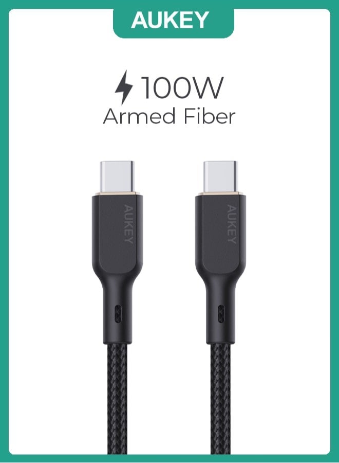 Aukey Nylon Braided USB-C To USB-C Cable With Kevlar Core 1.8M 100W Black - Image 1