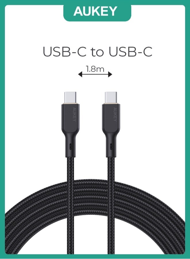Aukey Nylon Braided USB-C To USB-C Cable With Kevlar Core 1.8M 100W Black - Image 2