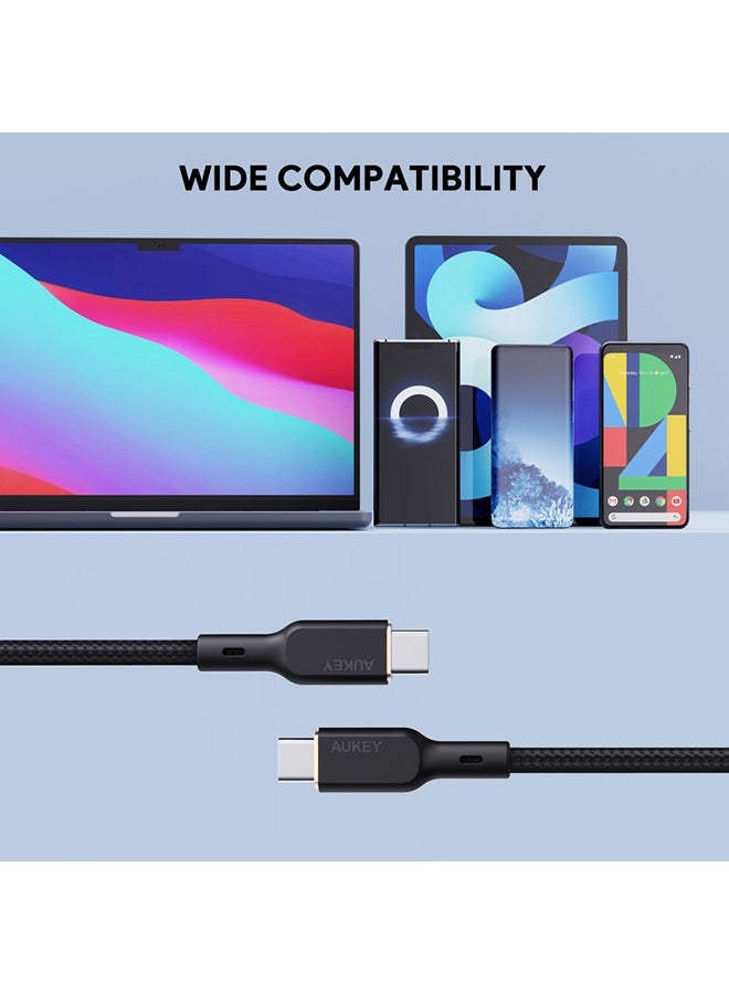 Aukey - Nylon Braided USB-C To USB-C Cable With Kevlar Core 1M 100W Black - Image 1