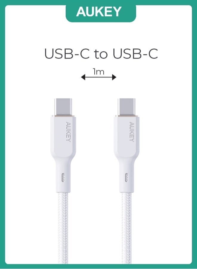 Aukey USB-A to Lightning Cable Nylon Braided   MFi Certified Fast Charging Cable for iPhone 14/14 Plus/14 Pro/14 Pro Max/13/12/11/X Series white White - Image 2