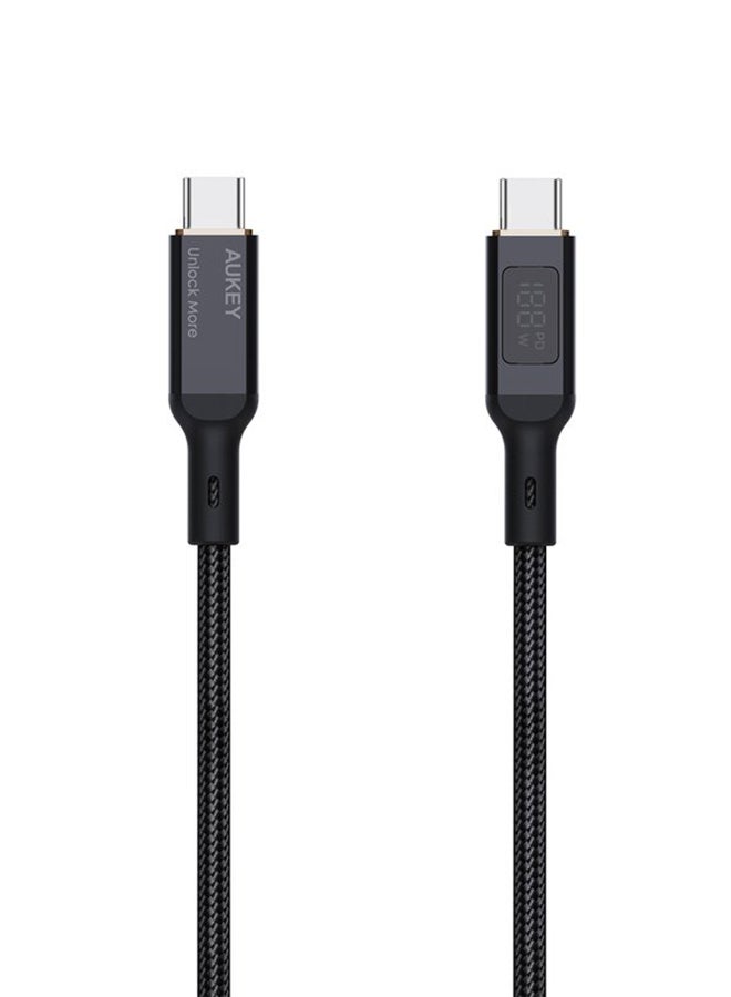 Aukey Nylon Braided USB-C To USB-C Cable With LCD Display 1M 100W Black - Image 3