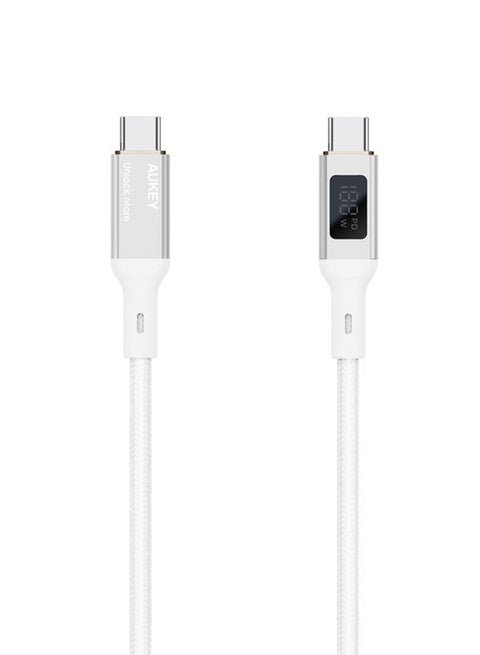 Nylon Braided USB-C To USB-C Cable With LCD Display 1M 100W White