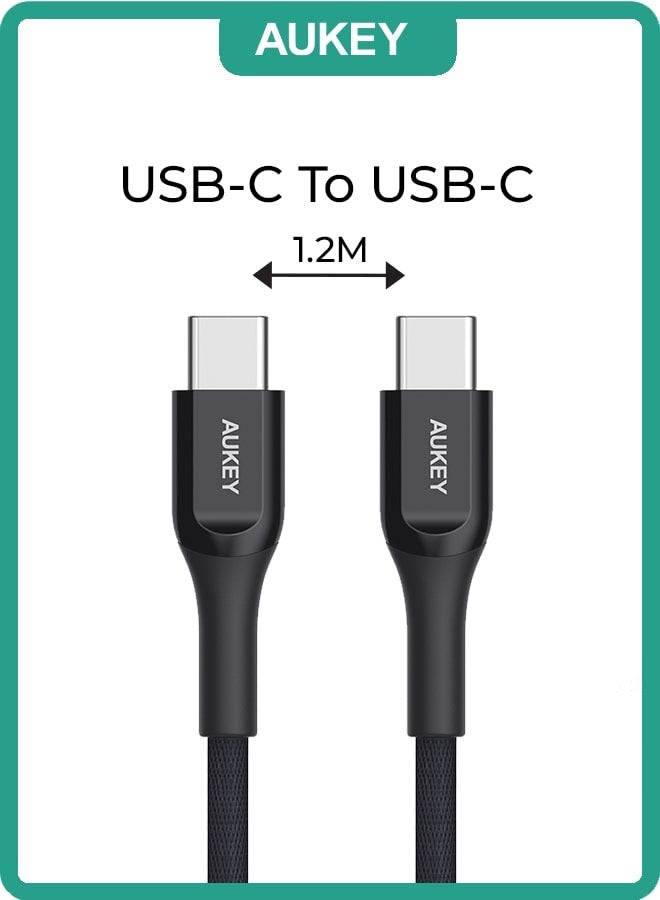 Aukey Kevlar Core USB-C to C Cable 1.2m  Fast charge Cable USB C to USB C For iPhone 16 15 Pro Max iPad mini 6 MacBook Pro Air M3 M2 M1 iPad Pro Samsung S24 S23 Ultra Laptop Lenovo Dell Xiaomi Black Black - Image 1