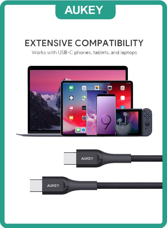 Aukey Kevlar Core USB-C to C Cable 1.2m  Fast charge Cable USB C to USB C For iPhone 16 15 Pro Max iPad mini 6 MacBook Pro Air M3 M2 M1 iPad Pro Samsung S24 S23 Ultra Laptop Lenovo Dell Xiaomi Black Black - Image 2