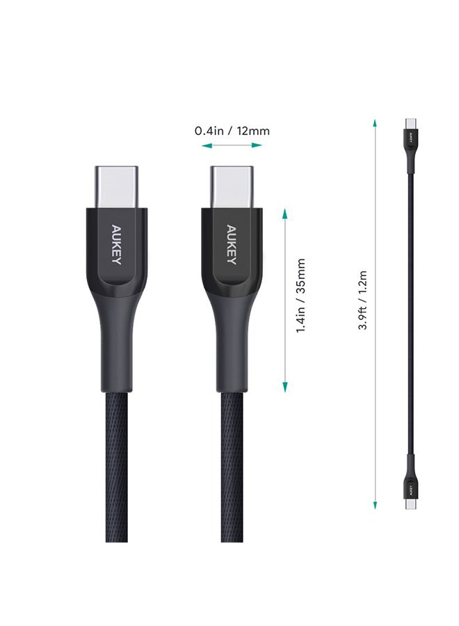 Aukey Kevlar Core USB-C to C Cable 1.2m  Fast charge Cable USB C to USB C For iPhone 16 15 Pro Max iPad mini 6 MacBook Pro Air M3 M2 M1 iPad Pro Samsung S24 S23 Ultra Laptop Lenovo Dell Xiaomi Black Black - Image 5